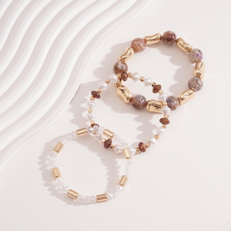 Aigrnc Boho Beaded Stretch Bracelets For Women Stackable Crystal Gold Plated Beaded Bracelets Set Trendy Handmade Friendship Braeclet Jewelry Gifts - Image 2